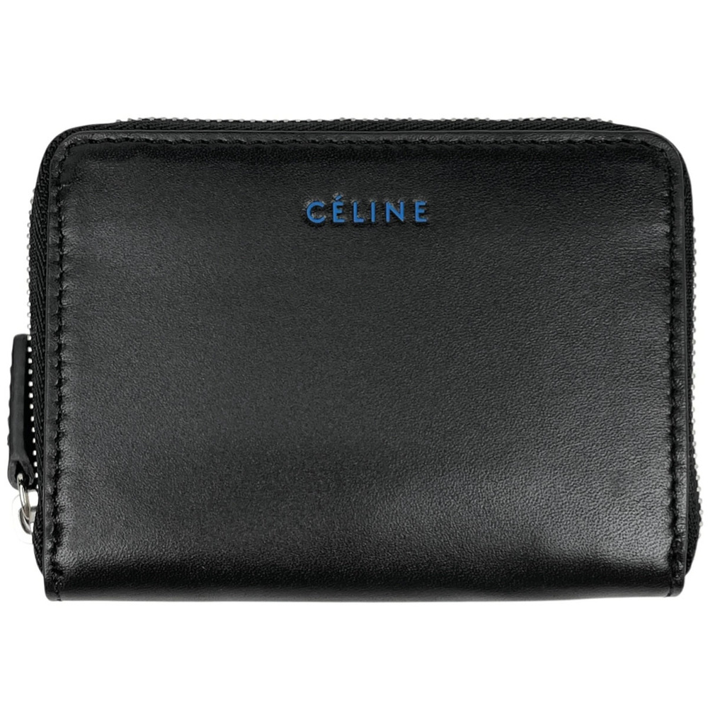 Celine coin case Wallet Purse Card Round Zipper Leather Black